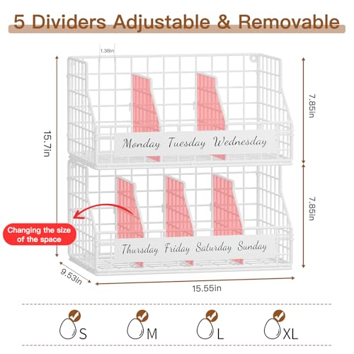 Egg Basket, Stackable Wall Mount Countertop Egg Holder with Weekday Labels - color: White, size: 3-Tier（with printed labels）