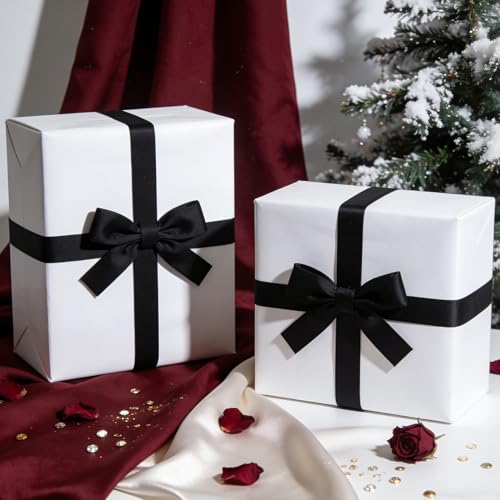 Black Satin Ribbon 1-1/2 Inch x 2 Rolls Black Wide Satin Fabric Ribbon for Gift Packaging, Christmas, Wedding, Flower Bouquet, Holiday Party, Invitation, Total 50 Yards - color: Black