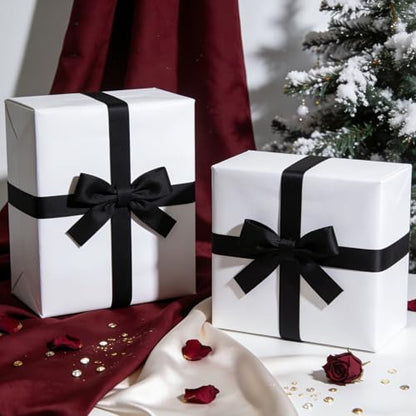 Black Satin Ribbon 1-1/2 Inch x 2 Rolls Black Wide Satin Fabric Ribbon for Gift Packaging, Christmas, Wedding, Flower Bouquet, Holiday Party, Invitation, Total 50 Yards - color: Black