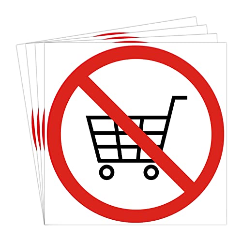 dealzEpic - No Shopping Cart Allowed Sign Sticker | Self-Adhesive Peel and Stick Vinyl Decal - 3.94 inches in Diameter - Pack of 4 Pcs - color: No Shopping Cart
