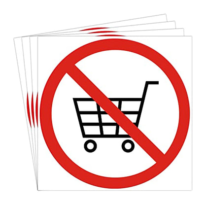 dealzEpic - No Shopping Cart Allowed Sign Sticker | Self-Adhesive Peel and Stick Vinyl Decal - 3.94 inches in Diameter - Pack of 4 Pcs - color: No Shopping Cart