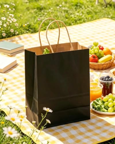 qiqee 30-Packs Black Gift Bags with Handles Bulk 13''x5 x10 Large Size Kraft Party Paper Bags - size: Large-30 count