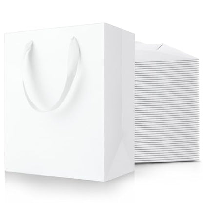 MOXARYSU White Gift Bags With Handles: 8x5x10 Inch 50pcs Medium Paper Gags Bulk For Birthday Wedding Party Shopping(M, 50) - color: M-50-White
