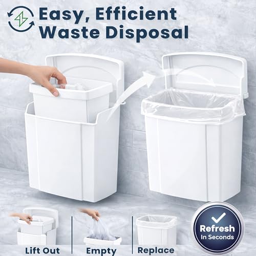 Alpine Sanitary Napkin Receptacle - Feminine Hygiene Disposal Container, Wall Mounted Trash Can with Odor Control Seal & Installation Hardware (White) - color: White