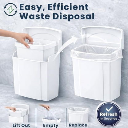 Alpine Sanitary Napkin Receptacle - Feminine Hygiene Disposal Container, Wall Mounted Trash Can with Odor Control Seal & Installation Hardware (White) - color: White