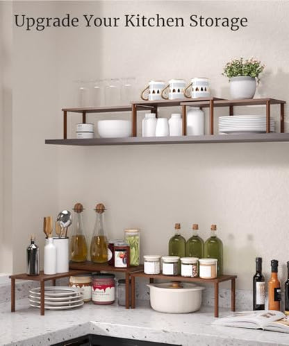 Set of 3 Bamboo Cabinet Organizer Shelf,Large(Brown) - color: Brown, size: Large