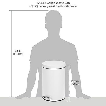 mDesign 3.2 Gallon/12 Liter Round Metal Step Trash Wastebasket, Garbage Container Bin for Bathroom, Powder Room, Bedroom, Kitchen, Craft Room, Office - Removable Liner Bucket - White - color: White, size: 12 liter