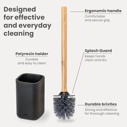 Vigar Zense Toilet Brush and Holder Set, Polyresin Stone, Cool Black - color: Cool Black