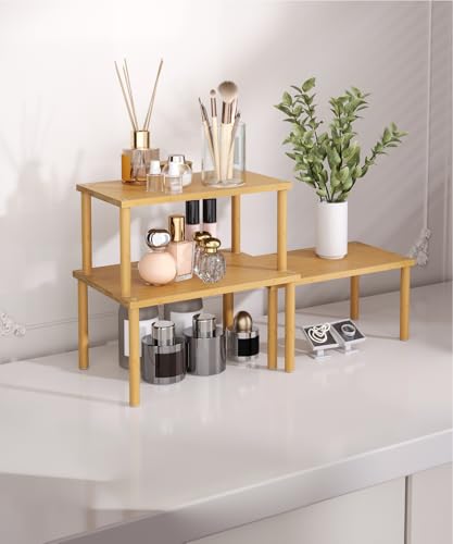 Set of 3 Bamboo Cabinet Organizer Shelf,Medium(Natural) - color: Natural, size: Medium