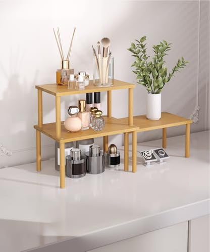 Set of 3 Bamboo Cabinet Organizer Shelf,Medium(Natural) - color: Natural, size: Medium
