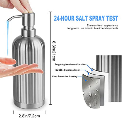 AUMIO Stripe Design Dish Soap Dispenser with Stickers, Non-Slip Coaster - color: Silver Stripes