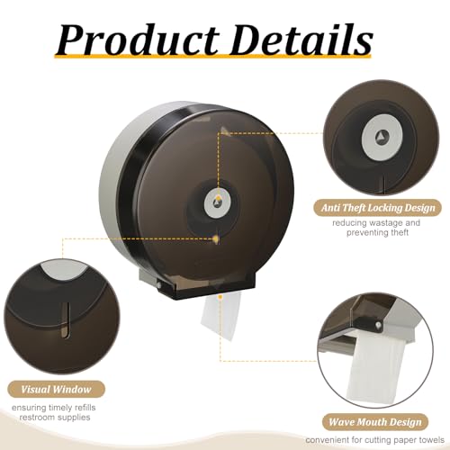 Layhit 6 Pack Toilet Paper Holder Wall Mount, Toilet Paper Towel Dispenser, Commercial 9" Jumbo Plastic Tissue Dispenser with Key Wall Lock for Bathroom, Office, Restaurants
