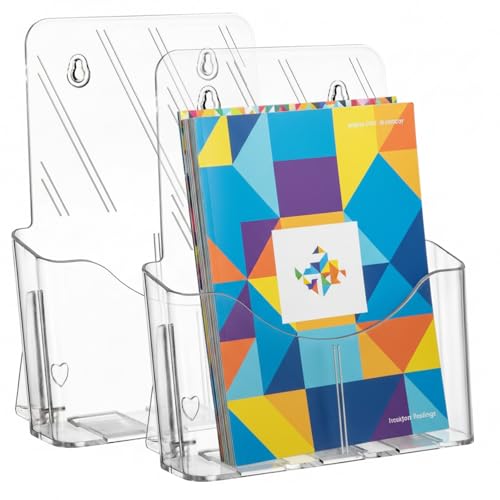 Yarlung 2 Pack Acrylic Brochure Holder, 8.5 x 11 Inches Clear Booklet Display Stand for Desk or Wall Mount, Plastic Countertop Organizer for Menu, Pamphlet, Literature, Document, Magazine, Journals