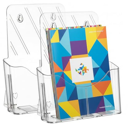 Yarlung 2 Pack Acrylic Brochure Holder, 8.5 x 11 Inches Clear Booklet Display Stand for Desk or Wall Mount, Plastic Countertop Organizer for Menu, Pamphlet, Literature, Document, Magazine, Journals