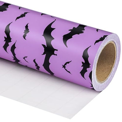 WRAPAHOLIC Bat Halloween Wrapping Paper - Mini Roll - 17 Inch x 16.5 Feet - Purple and Black Bat Wrapping Paper for Halloween Deco, Holiday, Party - color: Purple & Black Bat