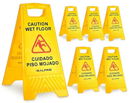 Alpine Wet Floor Sign 6 Pack - 24 Inch, High Visibility Yellow Caution Slippery When Wet Sign - Bilingual Safety Warning to Easily Avoid Accidents in High Traffic Areas - size: 6-Pack
