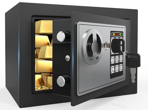PATRON Small Safe Box for Money with Code and Keys，Solid Mini Safe for Kids with Digital Electronic Security Keypad for Home Office Hotel,Personal Money Safes for Cash,0.236 Cuft (Black) - size: 0.236 Cu.Ft.