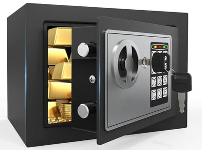 PATRON Small Safe Box for Money with Code and Keys，Solid Mini Safe for Kids with Digital Electronic Security Keypad for Home Office Hotel,Personal Money Safes for Cash,0.236 Cuft (Black) - size: 0.236 Cu.Ft.