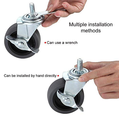 Caster Wheels, 3" Locking Swivel Threaded Stem Casters Set with Brake of 16 - color: Grey, size: Grey-16pack