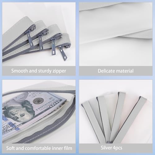 4 Pack Clear Money Envelopes for Cash Money Bag Pouch 7.6x3.7 inch - color: Silver