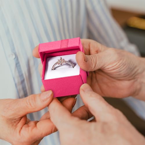 Huquary 160 Pcs Ring Gift Box Bulk with Ribbon Bow Cardboard Jewelry Gift Box for Proposal Wedding Birthday Earring Display(Hot Pink) - color: Hot Pink