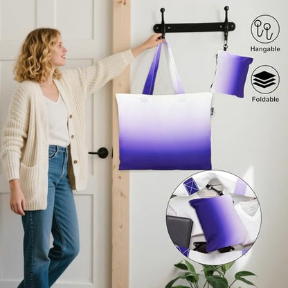 HOLYLUCK Tote Bag with a Detachable Small Bag, Foldable Reusable Grocery Bags 20L Shopping Bag - color: Gradient Purple