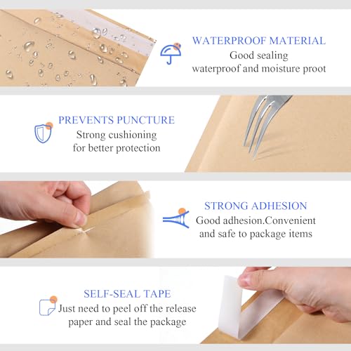 50 Pcs Kraft Bubble Mailers 3 Size Padded Envelopes, Natural - color: Natural