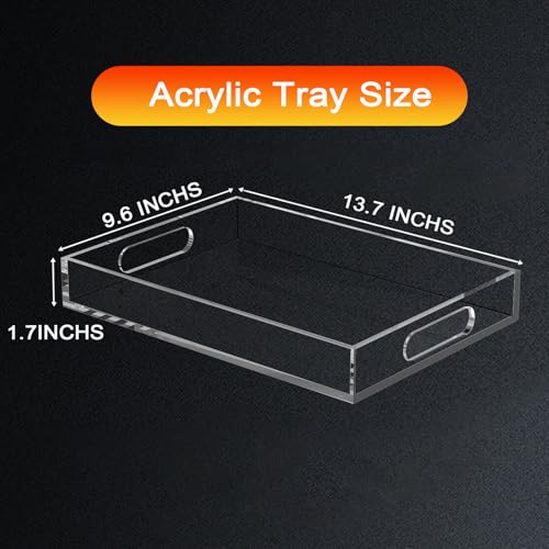 Clear Acrylic Tray with Raised Edges, Multi-Purpose Organizer Tray for Vanity, Bathroom, Kitchen, Countertop, Dresser & Desktop, Waterproof & Scratch-Resistant - size: 13.7" x 9.6" x 1.7"