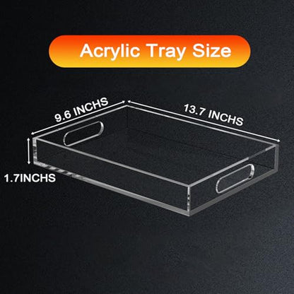 Clear Acrylic Tray with Raised Edges, Multi-Purpose Organizer Tray for Vanity, Bathroom, Kitchen, Countertop, Dresser & Desktop, Waterproof & Scratch-Resistant - size: 13.7" x 9.6" x 1.7"
