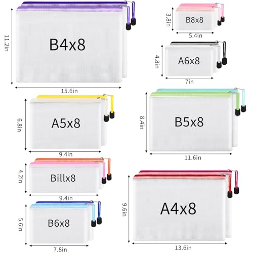 EOOUT 64pcs Mesh Zipper Pouch Bags, 8 Sizes Plastic Bags, 15 Colors - style: Multicolor-64pcs