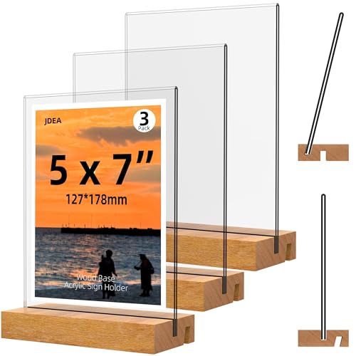 5x7 Inch Acrylic Sign Holder with Wood Base Vertical and Slant Displays(3 Pack 5*7") - size: 3 Pack 5*7"