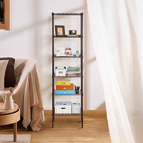 BestOffice | 6-Tier Wire Shelf with Wheels | 16.7" x 11.8" x 63.6" | Black - color: Black, size: 16.7L×11.8W×63.6H