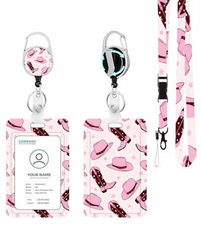 Vertical ID Badge Holder with Detachable Lanyard - Pink Hat - color: Pink Hat