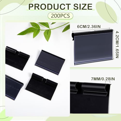 Tatuo 200 Plastic Label Holders for Wire Shelf, Reusable Clip, Black - color: Black
