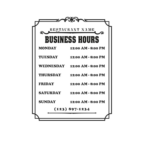 Personalized Business Hours Decal for Storefront, Glass Door & Window Sign - color: DES-9