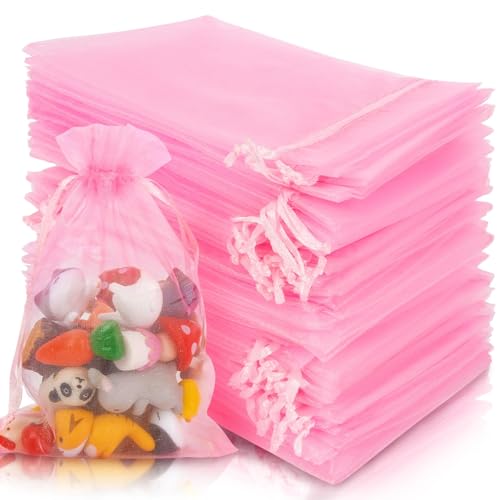 Sukh Pink Organza Bags 4"x6" - 100PCS Small Mesh Drawstring Gift Bags - color: Pink, size: 100 Count (4 x 6 Inches)