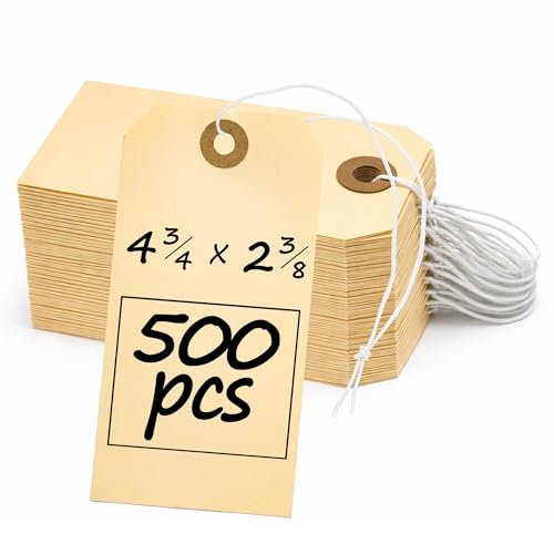 Perco Manila Shipping Tags with Elastic Strings — Large Durable Blank Paper Tags 4¾″ x 2⅜″ — Ideal for Labeling and Inventory Use — Box of 500 - size: Large Tags (500 pack), style: With Elastic Strings