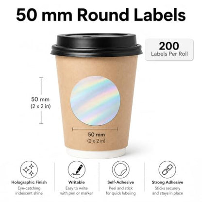 Round Holographic Silver Thermal Label 2 Inch Vinyl Sticker 200 PCS - color: Holographic Silver, size: 2 × 2 Inch