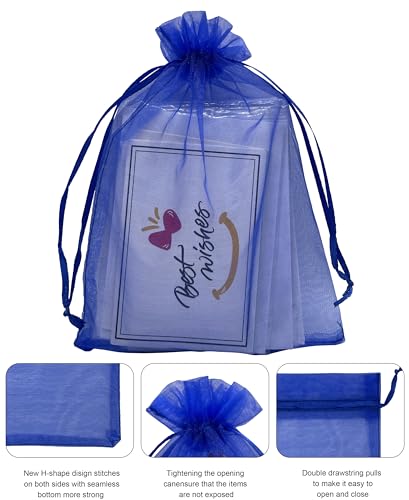 Jexila 100PCS Sheer Organza Bags - 5''X7'' Royal Blue Mesh Drawstring Jewelry Gift Pouch Favor Goodie Bags for Baby Shower Wedding Party - color: Royal Blue