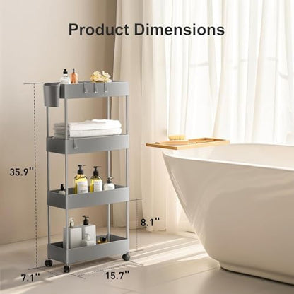 Pipishell 4 Tier Slim Storage Cart with Wheels, Laundry Cart, Gray - color: Gray, size: 4-Tier
