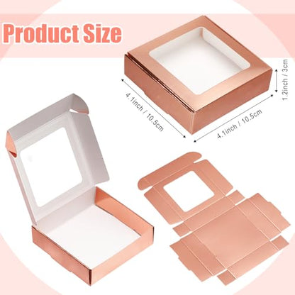 Zonon 30 Pcs Kraft Paper Boxes with Window 4.13x 4.13x 1.18inch (Rose Gold) - color: Rose Gold