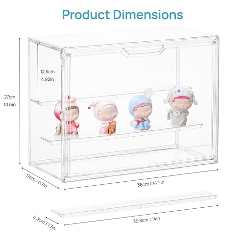 Vtopmart 1 Pack Acrylic Display Case, Stackable Figure Display Case with Magnetic Door & Adjustable Shelves, Clear Collectibles Showcase for Action Figures, Miniatures, Models