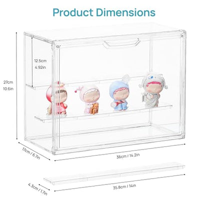 Vtopmart 1 Pack Acrylic Display Case, Stackable Figure Display Case with Magnetic Door & Adjustable Shelves, Clear Collectibles Showcase for Action Figures, Miniatures, Models