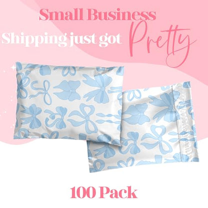 Pretty Package Store Poly Mailers 6x9, Blue Bows, 100 Pack - color: Blue Bows, size: 6x9