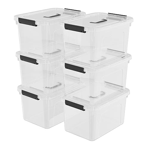 12 Qt Clear Tote Box, Plastic Storage Bin with Lid & Handle Set of 6 - size: 12 Quarts