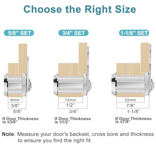 Cam Lock Keyed Different 1-1/8" Cabinet Locks with Keys Secure Files Drawers RV Storage Locks Replacement Set, Zinc Alloy(Silver 2PCS,1-1/8 Inch) - size: 1-1/8 Inch