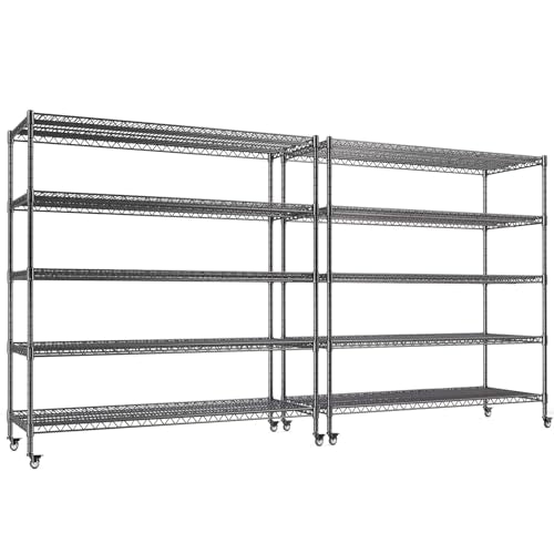 5 Tier Wire Shelving 2 Pack | 55”W Storage Shelves Heavy Duty | Rolling Wire Rack with Wheels | 3250 LBS Metal Shelving | Garage Shelving Units and Storage | Adjustable Layer Height | 55”W×18”D×73”H - size: 2pcs