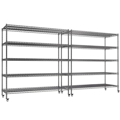5 Tier Wire Shelving 2 Pack | 55”W Storage Shelves Heavy Duty | Rolling Wire Rack with Wheels | 3250 LBS Metal Shelving | Garage Shelving Units and Storage | Adjustable Layer Height | 55”W×18”D×73”H - size: 2pcs
