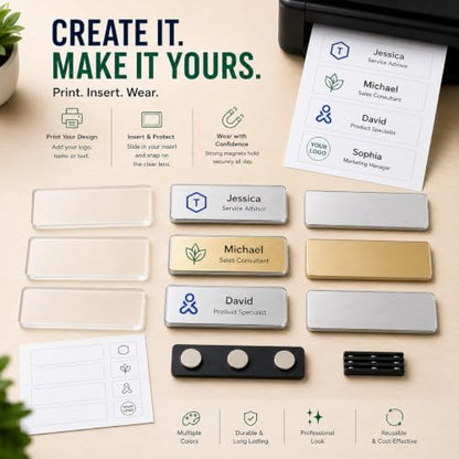 CiLoN 10 Pack DIY Reusable Magnetic Name Badge Holder + Clear Acrylic Cover - color: White, size: 1" x 3"