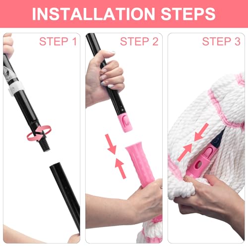KeFanta Self Wringing Twist Mop, Microfiber Floor Mop with Wringer, 57 inch - color: Pink (1 Handle & 1 Mop Head)